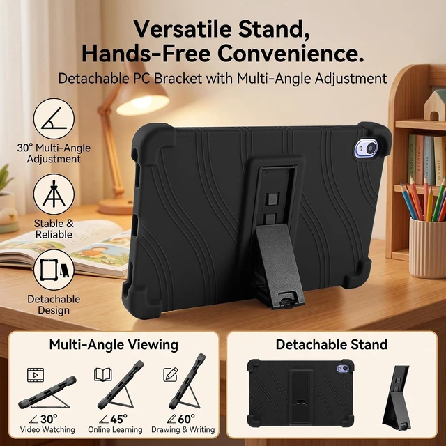 Alt view image 5 of 7 - Case For Onn 8.1" Tablet (2026 Model), Kids Friendly Soft Silicone Adjustable Stand Cover Case for Onn 8.1 inch Core Tablet Gen 5 (Model: 36018340) 2026 Release + 1 Random Color Stylus - (Black)