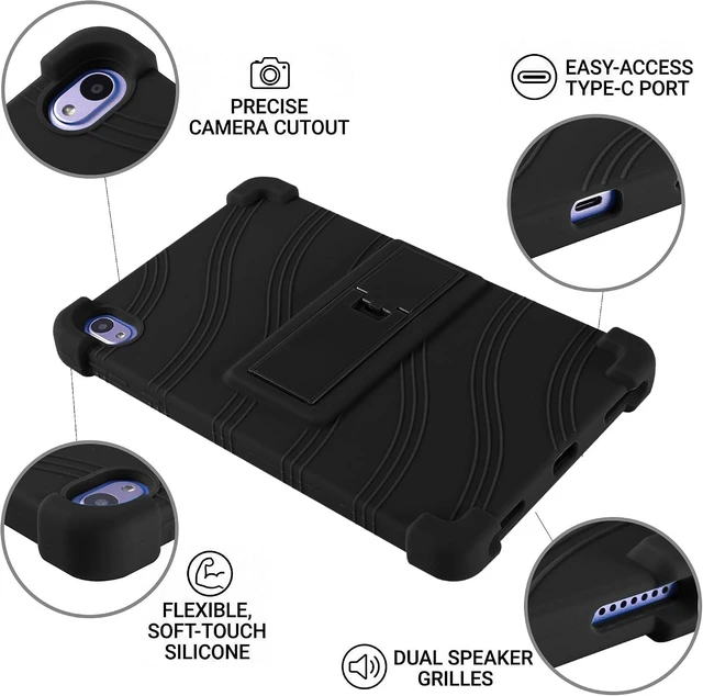 Alt view image 6 of 7 - Case For Onn 8.1" Tablet (2026 Model), Kids Friendly Soft Silicone Adjustable Stand Cover Case for Onn 8.1 inch Core Tablet Gen 5 (Model: 36018340) 2026 Release + 1 Random Color Stylus - (Black)