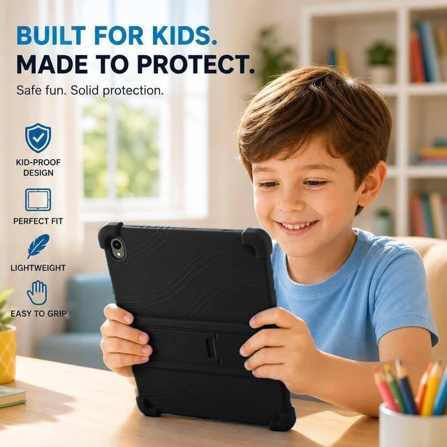 Alt view image 7 of 7 - Case For Onn 8.1" Tablet (2026 Model), Kids Friendly Soft Silicone Adjustable Stand Cover Case for Onn 8.1 inch Core Tablet Gen 5 (Model: 36018340) 2026 Release + 1 Random Color Stylus - (Black)