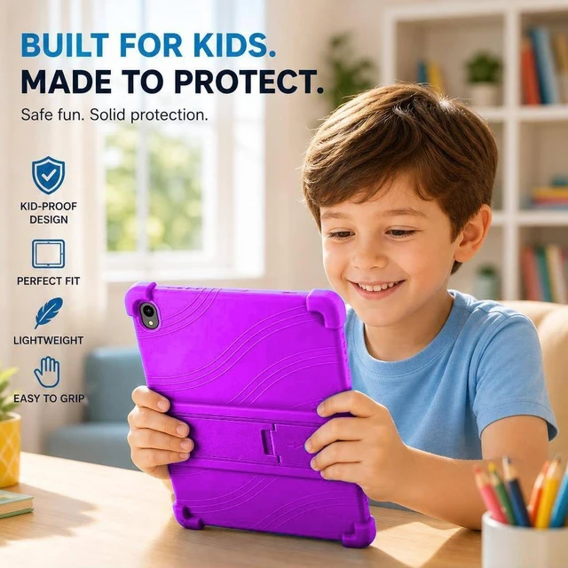 Alt view image 7 of 7 - Case For Onn 8.1" Tablet (2026 Model), Kids Friendly Soft Silicone Adjustable Stand Cover Case for Onn 8.1 inch Core Tablet Gen 5 (Model: 36018340) 2026 Release + 1 Random Color Stylus - (Purple)