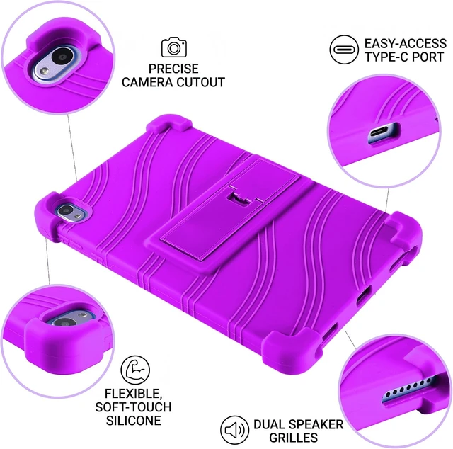 Alt view image 6 of 7 - Case For Onn 8.1" Tablet (2026 Model), Kids Friendly Soft Silicone Adjustable Stand Cover Case for Onn 8.1 inch Core Tablet Gen 5 (Model: 36018340) 2026 Release + 1 Random Color Stylus - (Purple)