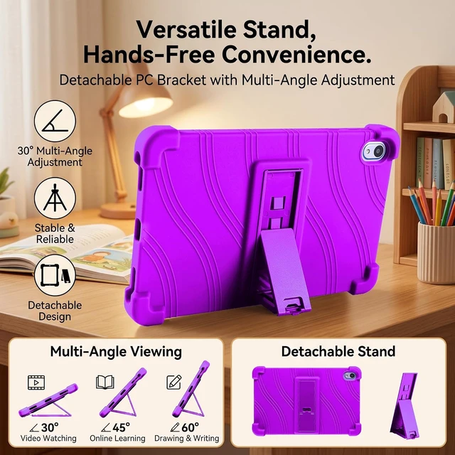 Alt view image 4 of 7 - Case For Onn 8.1" Tablet (2026 Model), Kids Friendly Soft Silicone Adjustable Stand Cover Case for Onn 8.1 inch Core Tablet Gen 5 (Model: 36018340) 2026 Release + 1 Random Color Stylus - (Purple)