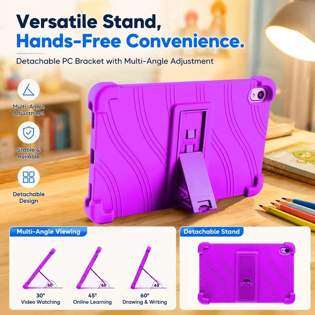 Alt view image 5 of 7 - Case For Onn 7" Tablet (2026 Model), Kids Friendly Soft Silicone Adjustable Stand Cover Case for Onn 7 inch Core Tablet Gen 5 (Model: 36020962) 2026 Release + 1 Random Color Stylus - (Purple)
