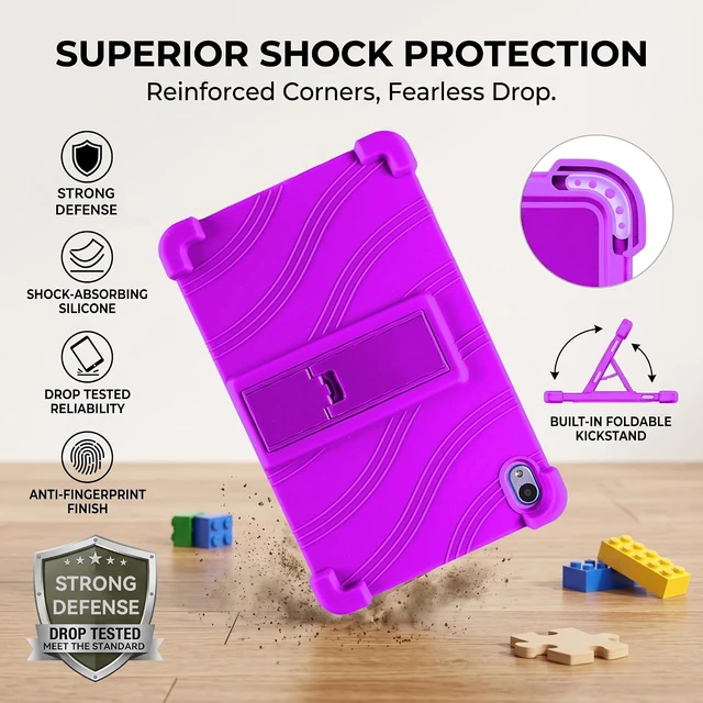 Alt view image 4 of 7 - Case For Onn 7" Tablet (2026 Model), Kids Friendly Soft Silicone Adjustable Stand Cover Case for Onn 7 inch Core Tablet Gen 5 (Model: 36020962) 2026 Release + 1 Random Color Stylus - (Purple)