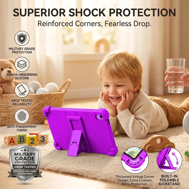 Alt view image 7 of 7 - Case For Onn 7" Tablet (2026 Model), Kids Friendly Soft Silicone Adjustable Stand Cover Case for Onn 7 inch Core Tablet Gen 5 (Model: 36020962) 2026 Release + 1 Random Color Stylus - (Purple)