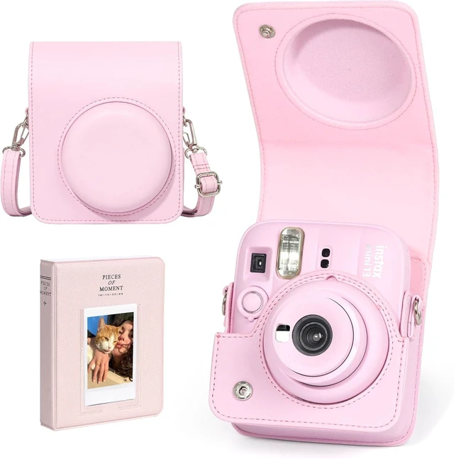 Main image of Camera Case for Fujifilm Instax Mini 13 Instant Camera - PU Leather Bag Protective Cover, Camera Crossbody Bag for Fuji Mini 13 with 64 Photo Album 2x3, and Adjustable Shoulder Strap, No Camera (Pink)