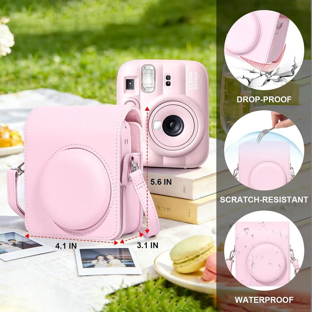 Alt view image 5 of 7 - Camera Case for Fujifilm Instax Mini 13 Instant Camera - PU Leather Bag Protective Cover, Camera Crossbody Bag for Fuji Mini 13 with 64 Photo Album 2x3, and Adjustable Shoulder Strap, No Camera (Pink)