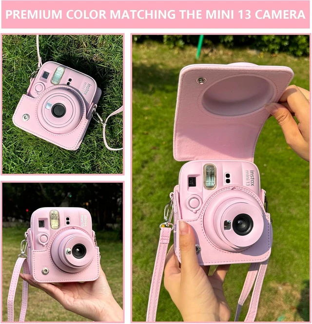Alt view image 6 of 7 - Camera Case for Fujifilm Instax Mini 13 Instant Camera - PU Leather Bag Protective Cover, Camera Crossbody Bag for Fuji Mini 13 with 64 Photo Album 2x3, and Adjustable Shoulder Strap, No Camera (Pink)
