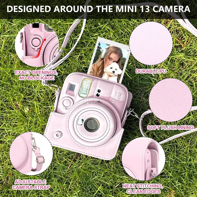 Alt view image 4 of 7 - Camera Case for Fujifilm Instax Mini 13 Instant Camera - PU Leather Bag Protective Cover, Camera Crossbody Bag for Fuji Mini 13 with 64 Photo Album 2x3, and Adjustable Shoulder Strap, No Camera (Pink)