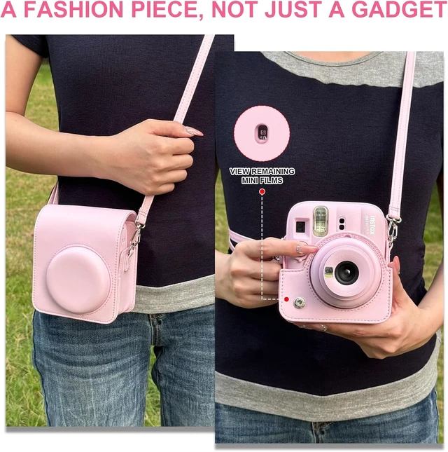 Alt view image 7 of 7 - Camera Case for Fujifilm Instax Mini 13 Instant Camera - PU Leather Bag Protective Cover, Camera Crossbody Bag for Fuji Mini 13 with 64 Photo Album 2x3, and Adjustable Shoulder Strap, No Camera (Pink)