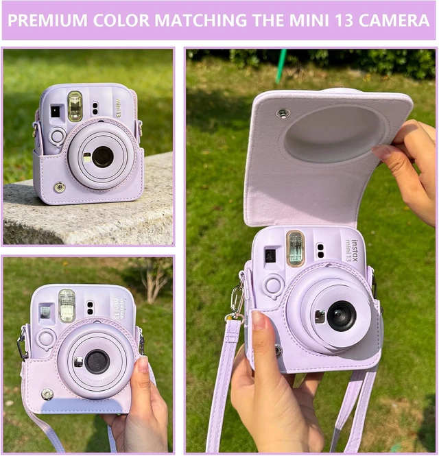 Alt view image 6 of 7 - Camera Case for Fujifilm Instax Mini 13 Instant Camera PU Leather Bag Protective Cover, Camera Crossbody Bag for Fuji Mini 13 with 64 Photo Album 2x3, and Adjustable Shoulder Strap, No Camera (Purple)