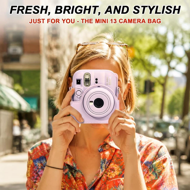 Alt view image 3 of 7 - Camera Case for Fujifilm Instax Mini 13 Instant Camera PU Leather Bag Protective Cover, Camera Crossbody Bag for Fuji Mini 13 with 64 Photo Album 2x3, and Adjustable Shoulder Strap, No Camera (Purple)