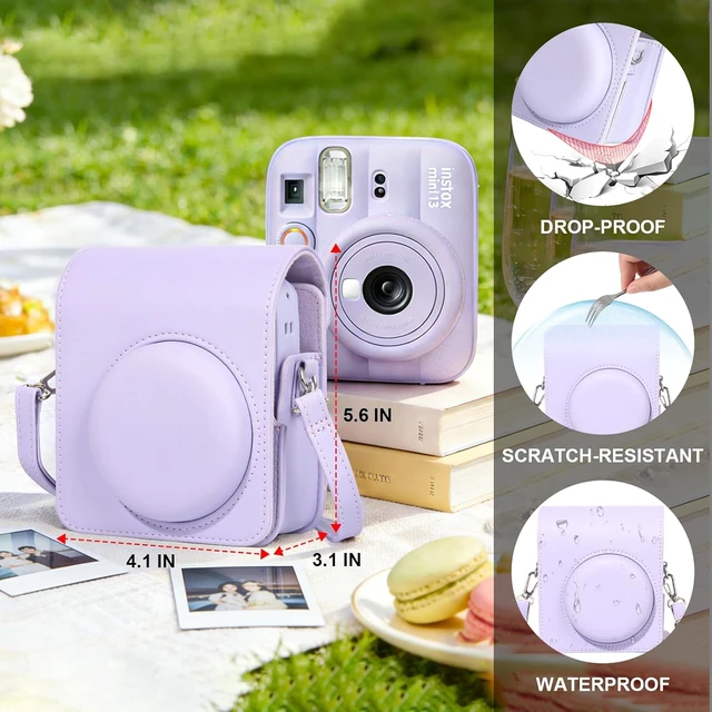 Alt view image 5 of 7 - Camera Case for Fujifilm Instax Mini 13 Instant Camera PU Leather Bag Protective Cover, Camera Crossbody Bag for Fuji Mini 13 with 64 Photo Album 2x3, and Adjustable Shoulder Strap, No Camera (Purple)