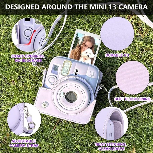Alt view image 4 of 7 - Camera Case for Fujifilm Instax Mini 13 Instant Camera PU Leather Bag Protective Cover, Camera Crossbody Bag for Fuji Mini 13 with 64 Photo Album 2x3, and Adjustable Shoulder Strap, No Camera (Purple)