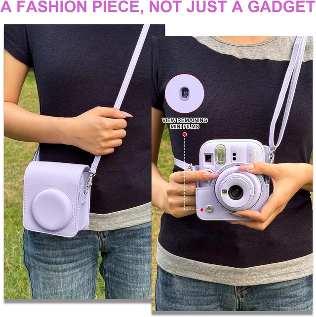 Alt view image 7 of 7 - Camera Case for Fujifilm Instax Mini 13 Instant Camera PU Leather Bag Protective Cover, Camera Crossbody Bag for Fuji Mini 13 with 64 Photo Album 2x3, and Adjustable Shoulder Strap, No Camera (Purple)