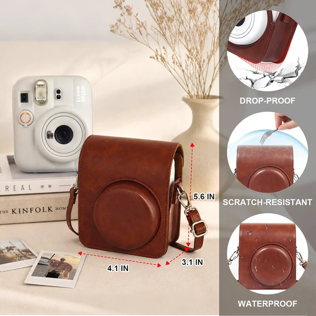 Alt view image 5 of 7 - Camera Case for Fujifilm Instax Mini 13 Instant Camera -PU Leather Bag Protective Cover, Camera Crossbody Bag for Fuji Mini 13 with 64 Photo Album 2x3, and Adjustable Shoulder Strap, No Camera (Brown)