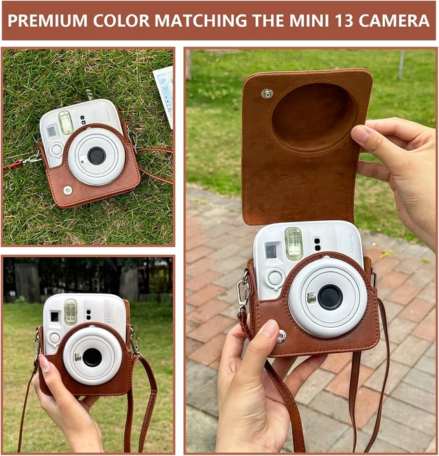 Alt view image 6 of 7 - Camera Case for Fujifilm Instax Mini 13 Instant Camera -PU Leather Bag Protective Cover, Camera Crossbody Bag for Fuji Mini 13 with 64 Photo Album 2x3, and Adjustable Shoulder Strap, No Camera (Brown)