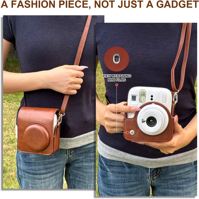 Alt view image 7 of 7 - Camera Case for Fujifilm Instax Mini 13 Instant Camera -PU Leather Bag Protective Cover, Camera Crossbody Bag for Fuji Mini 13 with 64 Photo Album 2x3, and Adjustable Shoulder Strap, No Camera (Brown)