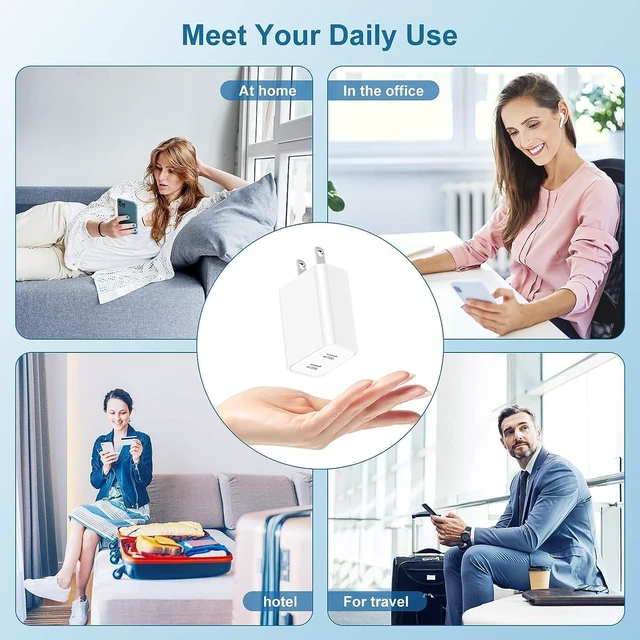 Alt view image 6 of 7 - 20W USB-C Compact Power Adapter, 2-Pack Dual Port Type C PD Fast Wall Charger for iPhone Duo/iPhone 18 Pro/18 Pro Max/18/17/17 Pro/17 Pro Max/ iPhone Air/16/16 Pro/16 Pro Max/16 Plus/15 Pro/15 Pro Max