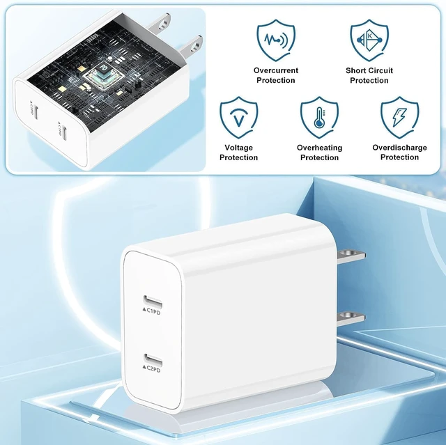 Alt view image 2 of 7 - 20W USB-C Compact Power Adapter, 2-Pack Dual Port Type C PD Fast Wall Charger for iPhone Duo/iPhone 18 Pro/18 Pro Max/18/17/17 Pro/17 Pro Max/ iPhone Air/16/16 Pro/16 Pro Max/16 Plus/15 Pro/15 Pro Max