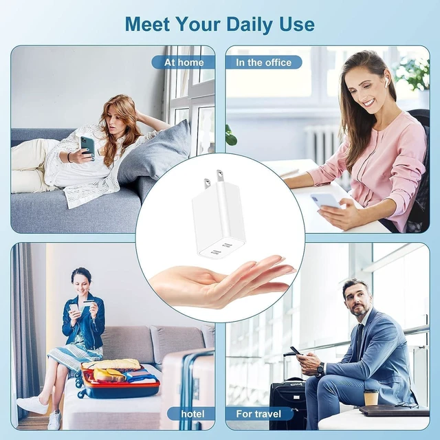 Alt view image 6 of 7 - 20W USB-C Compact Power Adapter, 3-Pack Dual Port Type C PD Fast Wall Charger for iPhone Duo/iPhone 18 Pro/18 Pro Max/18/17/17 Pro/17 Pro Max/ iPhone Air/16/16 Pro/16 Pro Max/16 Plus/15 Pro/15 Pro Max