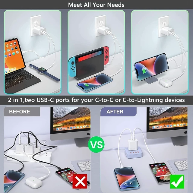 Alt view image 7 of 7 - 20W USB-C Compact Power Adapter, 2-Pack Dual Port Type C PD Fast Wall Charger for iPhone Duo/iPhone 18 Pro/18 Pro Max/18/17/17 Pro/17 Pro Max/ iPhone Air/16/16 Pro/16 Pro Max/16 Plus/15 Pro/15 Pro Max