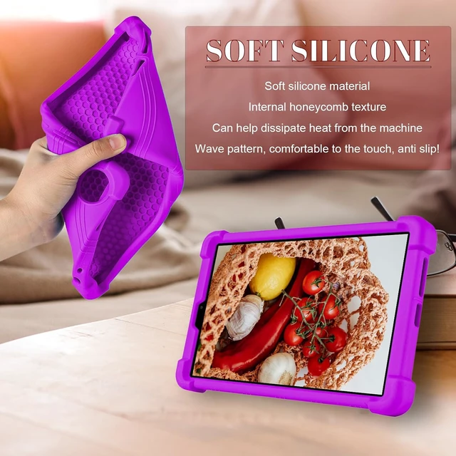 Alt view image 3 of 7 - anicestore Case for TCL Tab 8 Gen 2 8.7" Tablet (Model 8188X) Kids-Friendly Soft Silicone Protective Cover with Adjustable Stand Shockproof Drop-Proof Case for TCL TAB 8 Gen 2 8.7 inch Tablet (Purple)