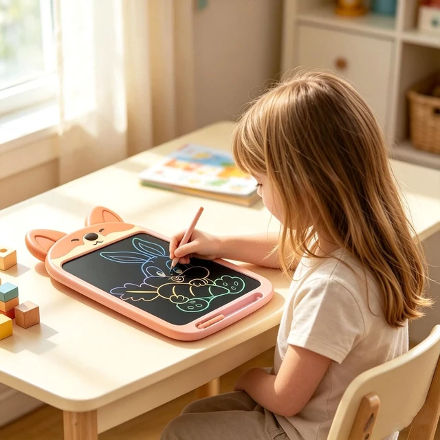 Alt view image 4 of 5 - 10-Inch LCD Writing Board for Kids, Colorful Doodle Drawing Pad, Electronic Drawing Tablet with Smart Lock, Reusable Sketch Pad for Travel & Home, Fox