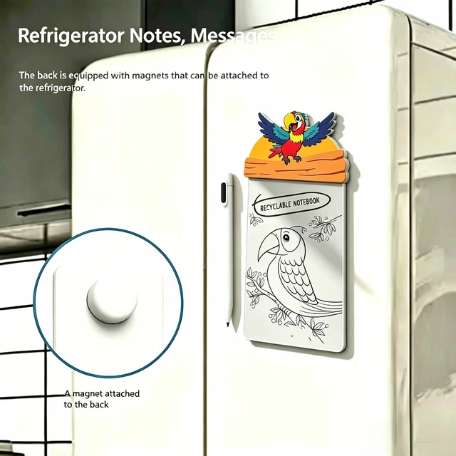 Alt view image 3 of 7 - Small White Board Dry Erase, 5.5 x 3 Inch Magnetic Dry Erase Board for Refrigerator, Grocery List & Notes, Fridge Memo Board with Eraser & Stylus (Parrot)