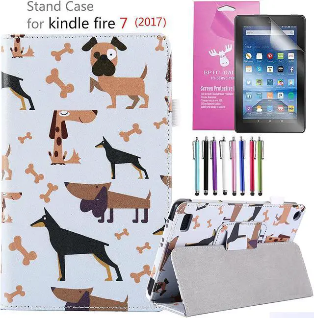 Main image of Amazon Fire 7" 2017 Case, EpicGadget(TM) 7th Generation Fire 7 Premium PU Leather Folding Folio Case with Built in Stand For Fire 7 inch (2017 Release) + 1 Screen Protector and 1 Stylus (Dogs)