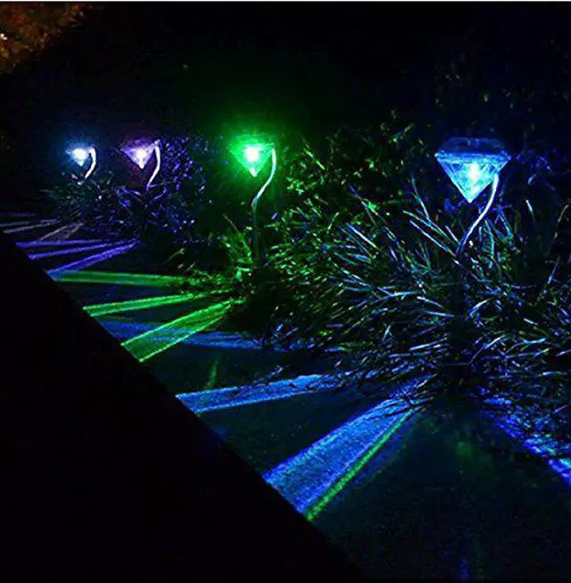 Alt view image 5 of 6 - Solar Garden Lights, EpicGadget Outdoor Decorations Color Changing LED Diamond Solar Light Stainless Steel Stake Pathway lights for Landscape Walkway Yard Path Deck Lawn Patio Driveway (4 Pieces)