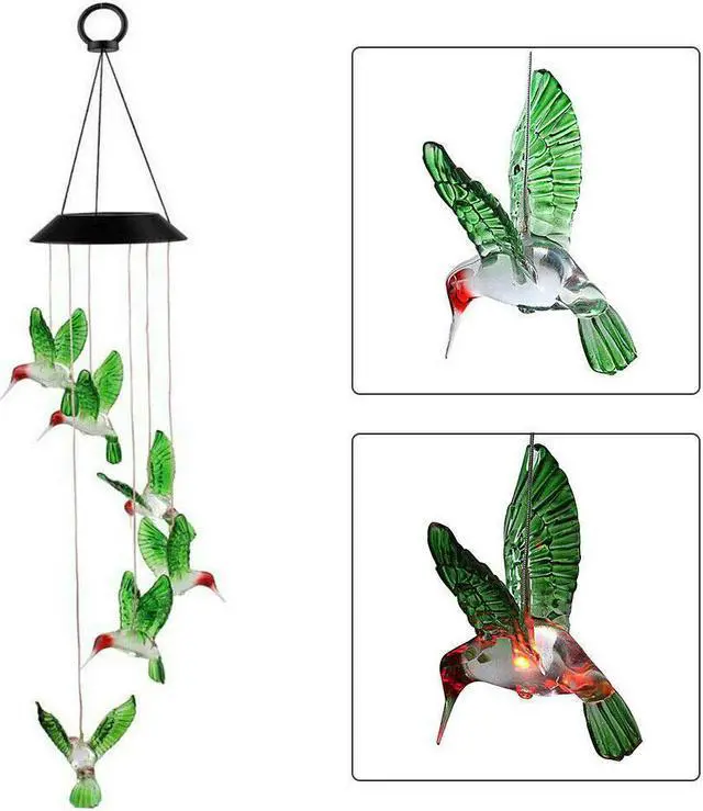 Alt view image 3 of 5 - Solar Wind Chime Light, EpicGadget Solar Powered Color Changing LED Hanging Hummingbird Wind chime Light for Outdoor Indoor Gardening Yard Pathway Decoration  (Green Wing)