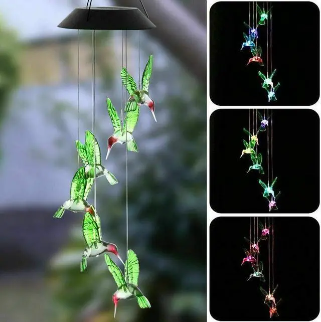 Alt view image 4 of 5 - Solar Wind Chime Light, EpicGadget Solar Powered Color Changing LED Hanging Hummingbird Wind chime Light for Outdoor Indoor Gardening Yard Pathway Decoration  (Green Wing)
