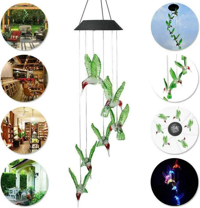 Alt view image 5 of 5 - Solar Wind Chime Light, EpicGadget Solar Powered Color Changing LED Hanging Hummingbird Wind chime Light for Outdoor Indoor Gardening Yard Pathway Decoration  (Green Wing)