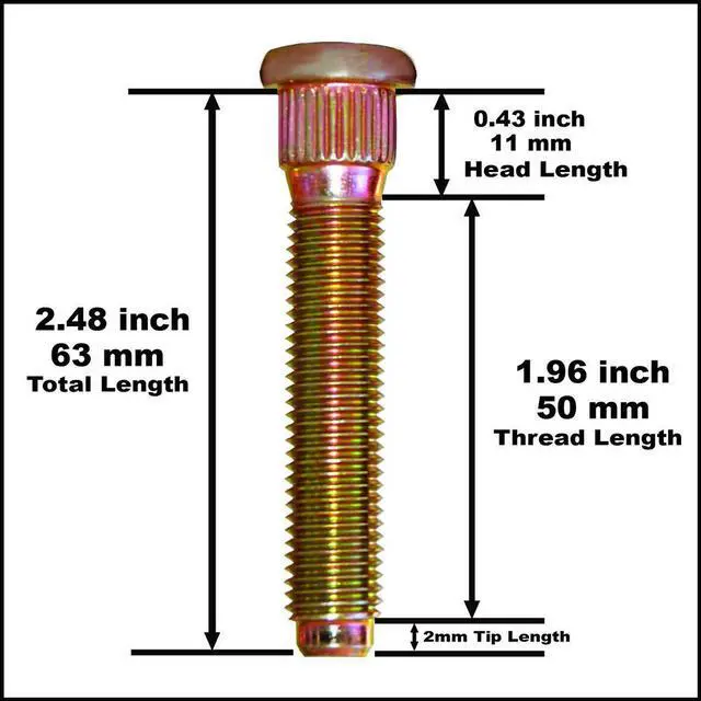 Alt view image 3 of 7 - 63mm Long Extended Wheel Stud For Mazda m12x1.5x63 Knurl:13.1mm = 0.504 inch 10pcs Studs Year 2003-2015 V-Project