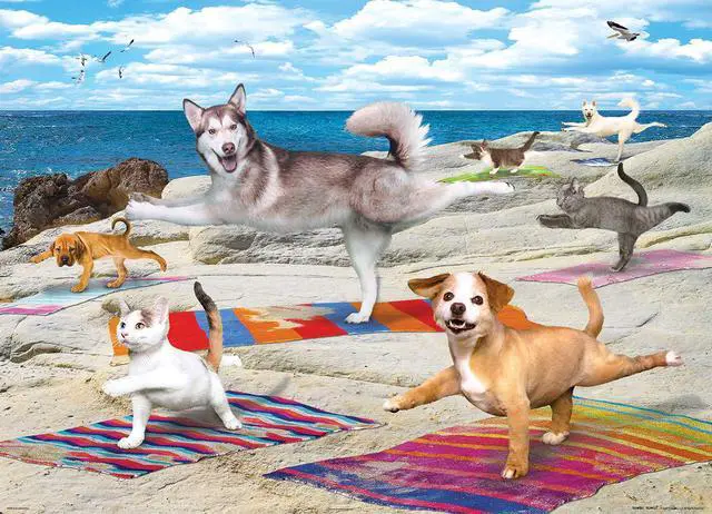 Alt view image 2 of 7 - EuroGraphics Dogs and Cats Yoga Beach Jigsaw Puzzle (300-Piece)