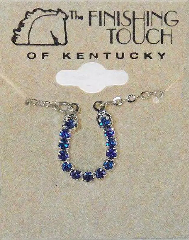 Main image of Finishing Touch Blue Rhinestone Horseshoe Necklace - Silver Finish