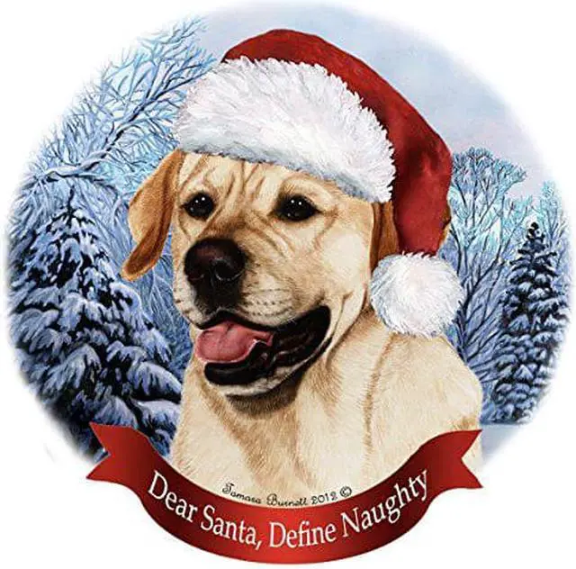 Alt view image 2 of 2 - Holiday Pet Gifts Labrador (Yellow) Santa Hat Dog Porcelain Christmas Tree Ornament