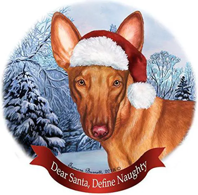Main image of Holiday Pet Gifts Pharaoh Hound Santa Hat Dog Porcelain Christmas Tree Ornament