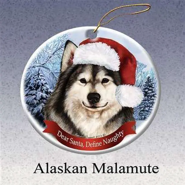 Alt view image 3 of 3 - Holiday Pet Gifts Alaskan Malamute Santa Hat Dog Porcelain Christmas Tree Ornament