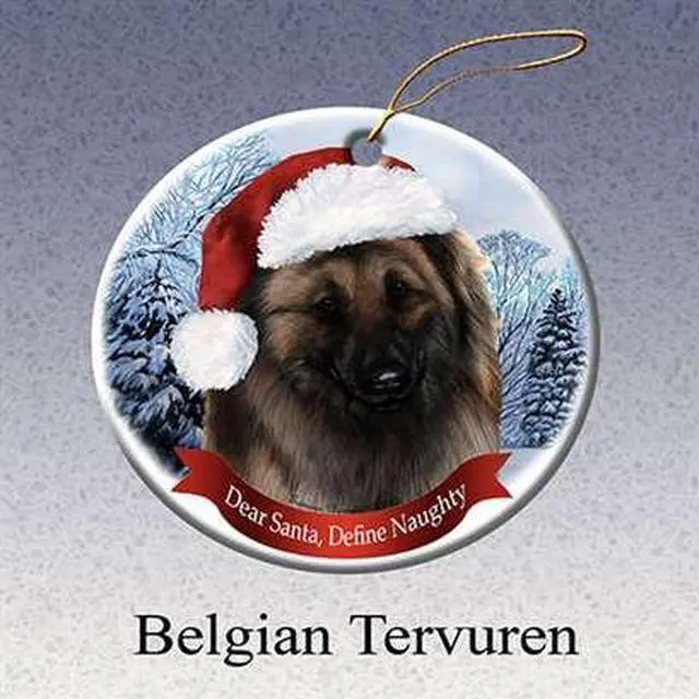 Alt view image 2 of 2 - Holiday Pet Gifts Belgian Tervuren Santa Hat Dog Porcelain Christmas Tree Ornament