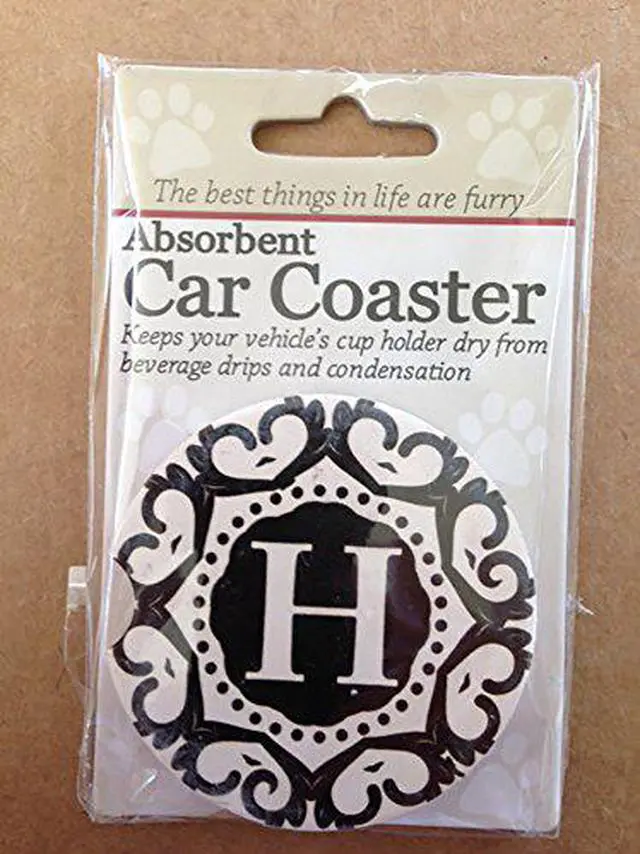 Main image of ES Pets Absorbent Stoneware Car Cup Holder Coaster, Initial H