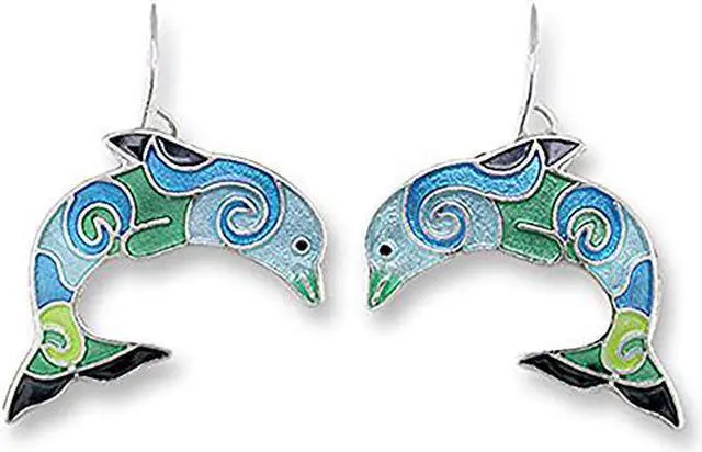 Main image of Sue Coccia Silver Plated Wave Dancer Dolphin Dangle Earrings