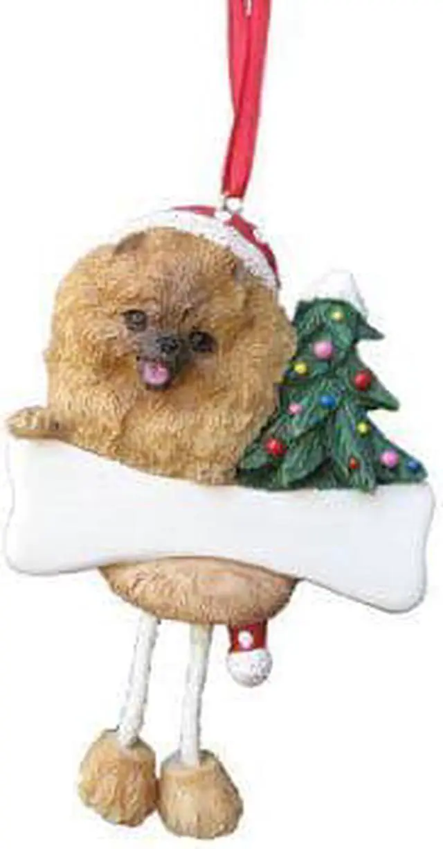 Main image of Pomeranian Ornament with "Dangling Legs" Hand Painted and Easily Personalized