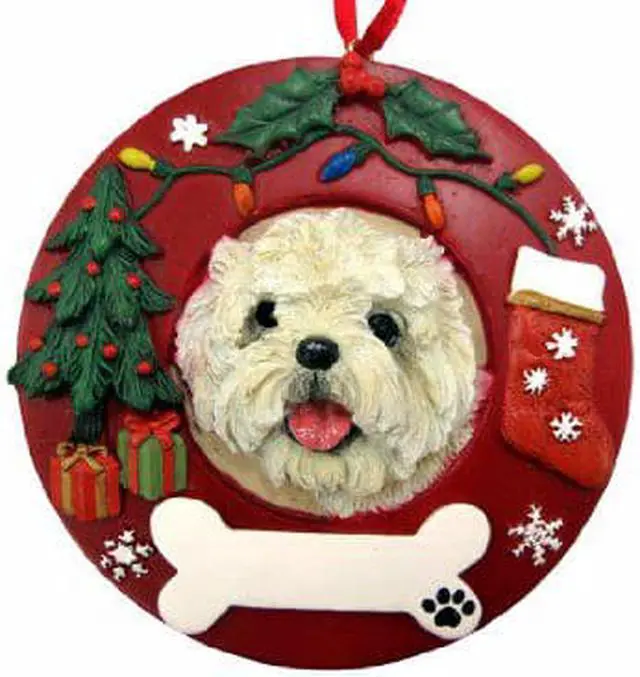 Main image of E&S Pets Cairn Terrier Christmas Ornament Wreath Shaped Easily Personalized