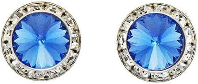 Main image of Finishing Touch Large Crystal Stone Show Earrings Blue Sapphire - Silver Finish