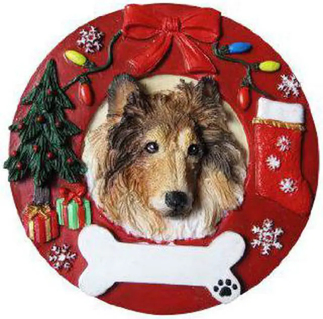 Main image of Collie Ornament Christmas Ornament Wreath Shaped Easily Personalized