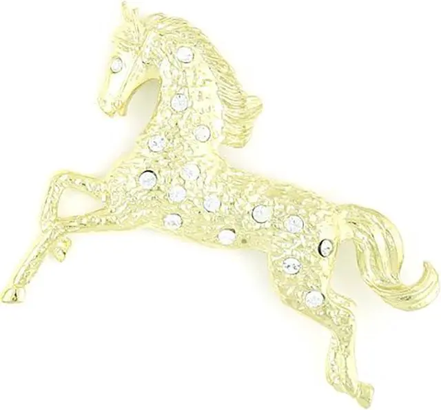 Main image of Finishing Touch Prancing Horse Textured Pin with Clear Crystals - Gold Finish