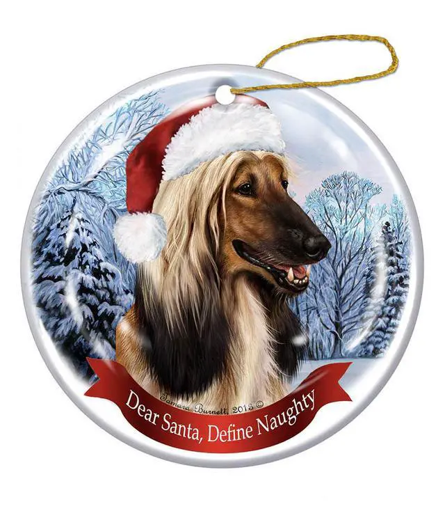 Alt view image 2 of 2 - Holiday Pet Gifts Afghan Santa Hat Dog Porcelain Christmas Tree Ornament
