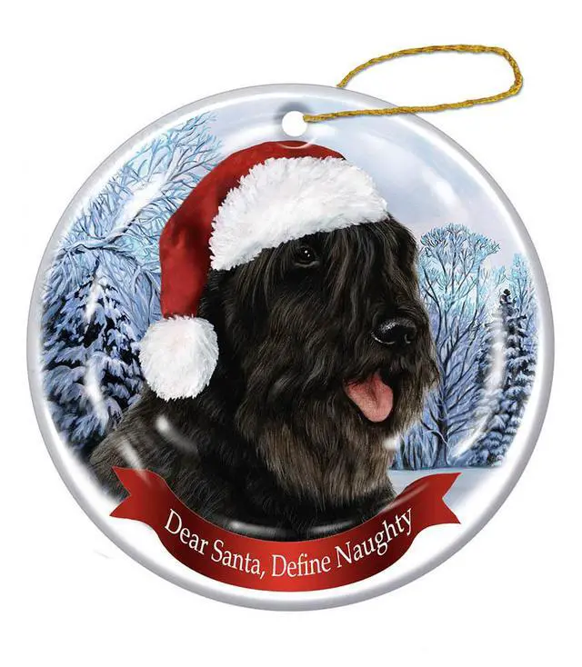 Alt view image 2 of 2 - Holiday Pet Gifts Bouvier (Black) Santa Hat Dog Porcelain Christmas Tree Ornament